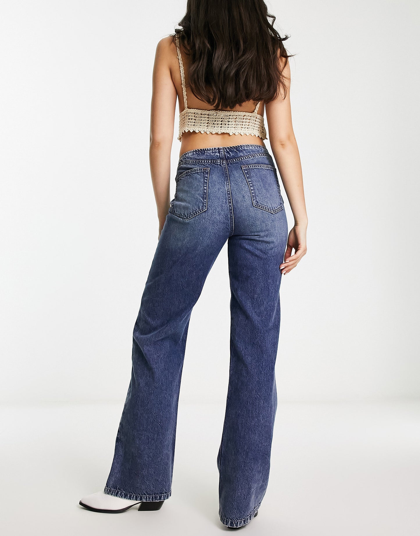 Stradivarius straight jean with seam detail in vintage washed blue