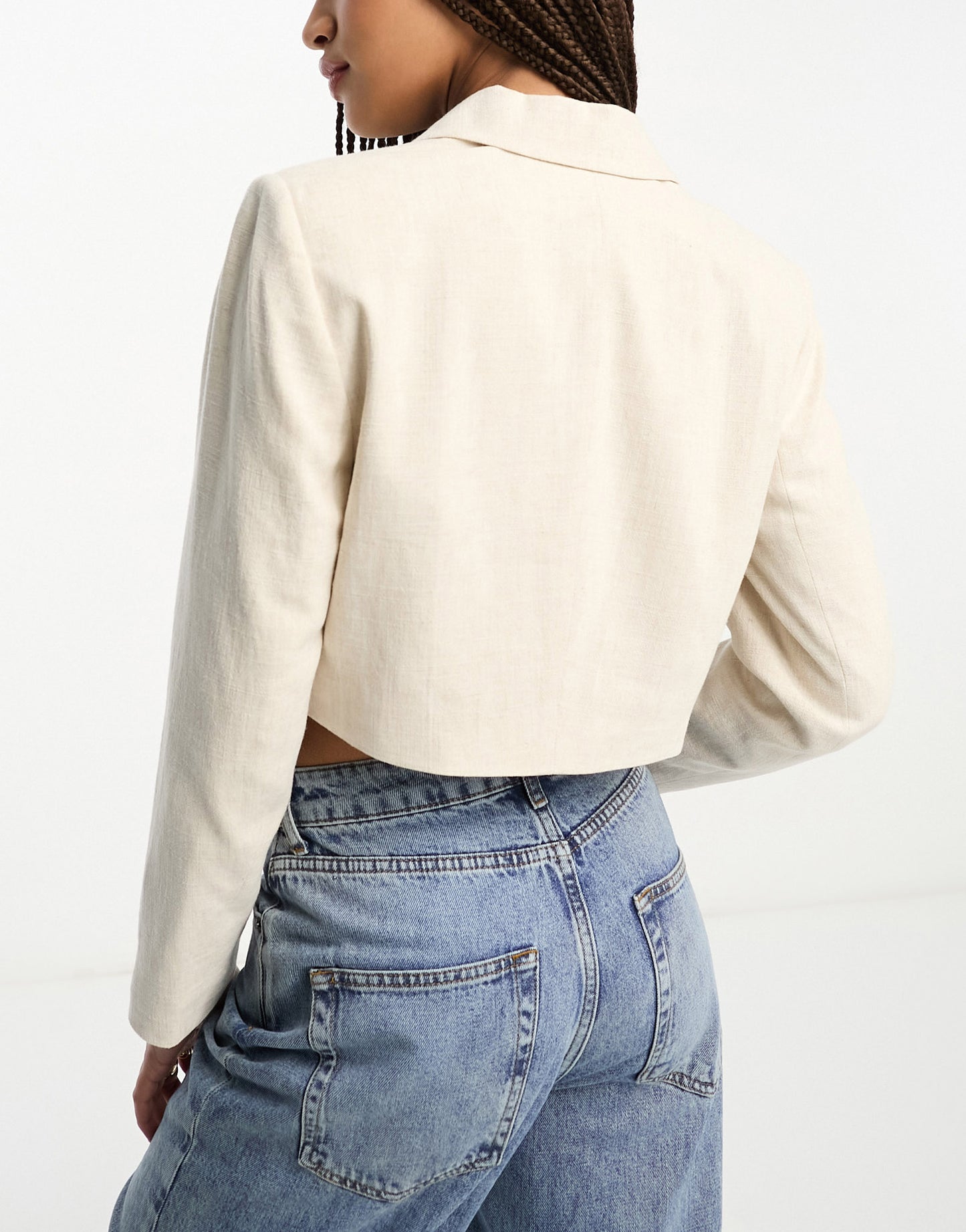 Stradivarius cropped linen blazer in natural