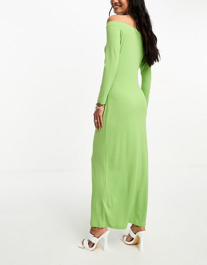 Glamorous off shoulder jersey midi dress in green