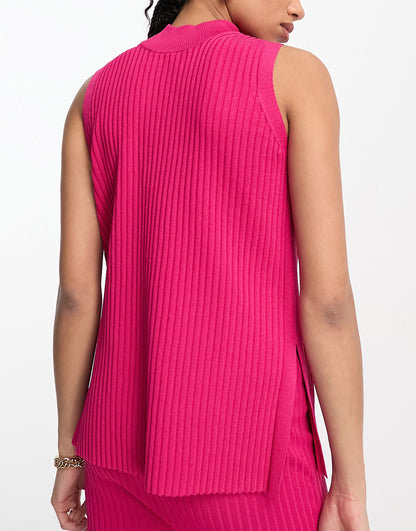 Whistles high neck sleeveless ribbed top in hot pink co-ord