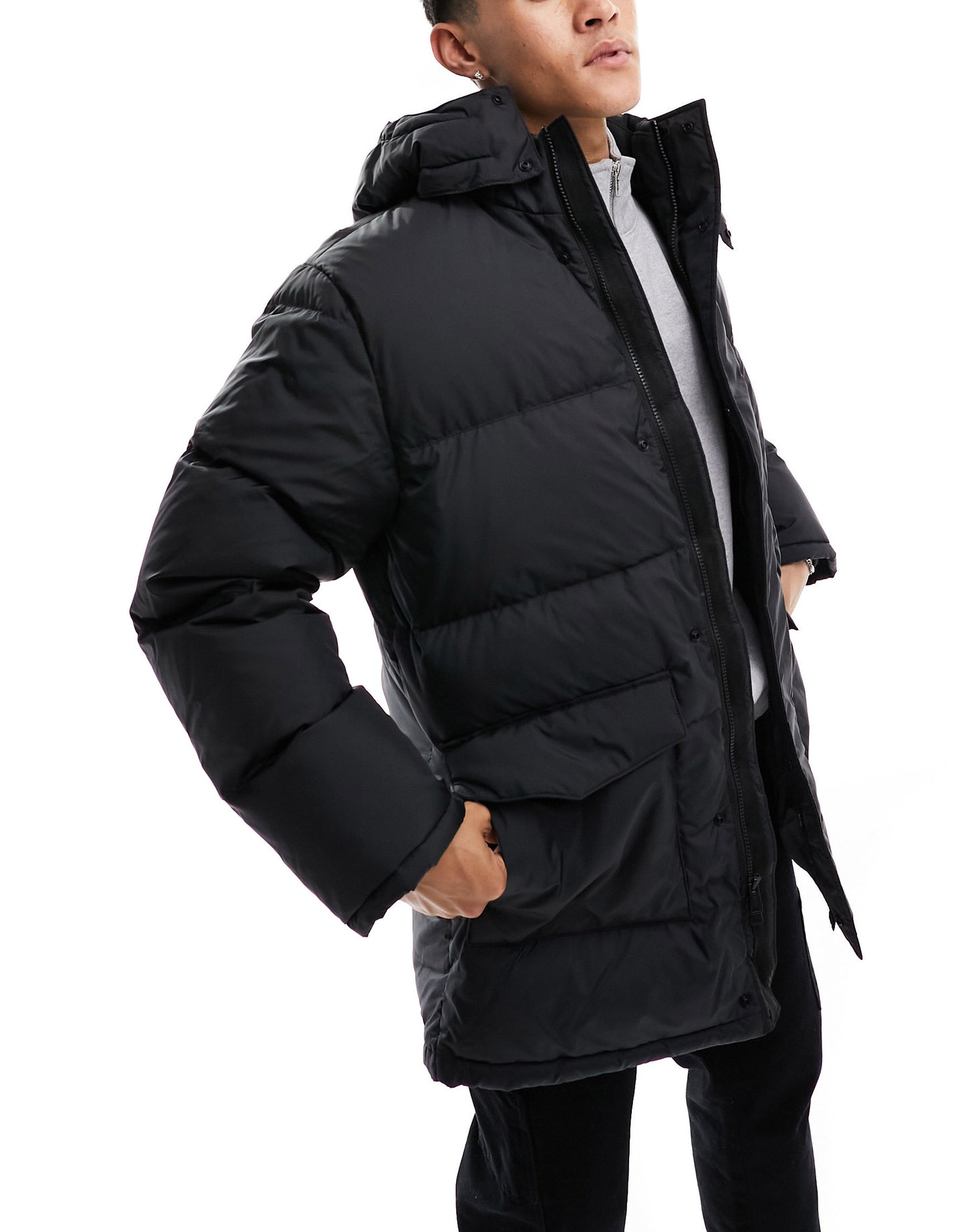 Levi's Down Laurel mid puffer jacket in black with hood