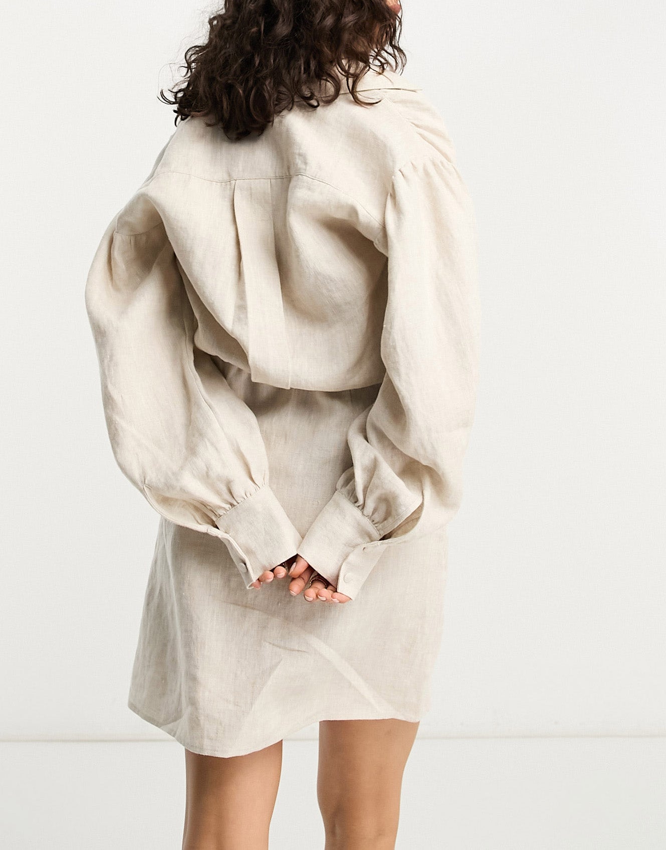 & Other Stories linen mini shirt dress in beige