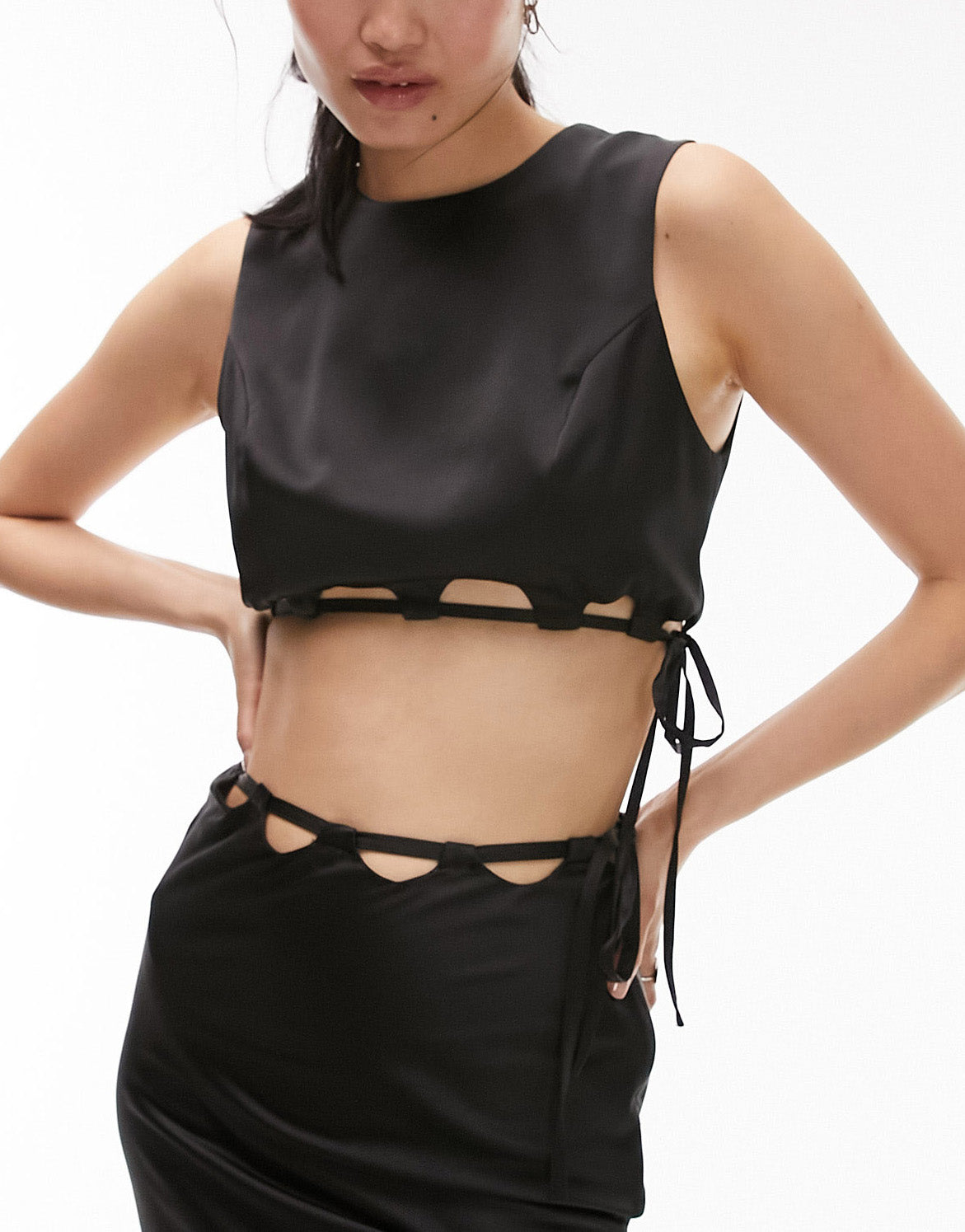 Topshop co-ord scallop top in black