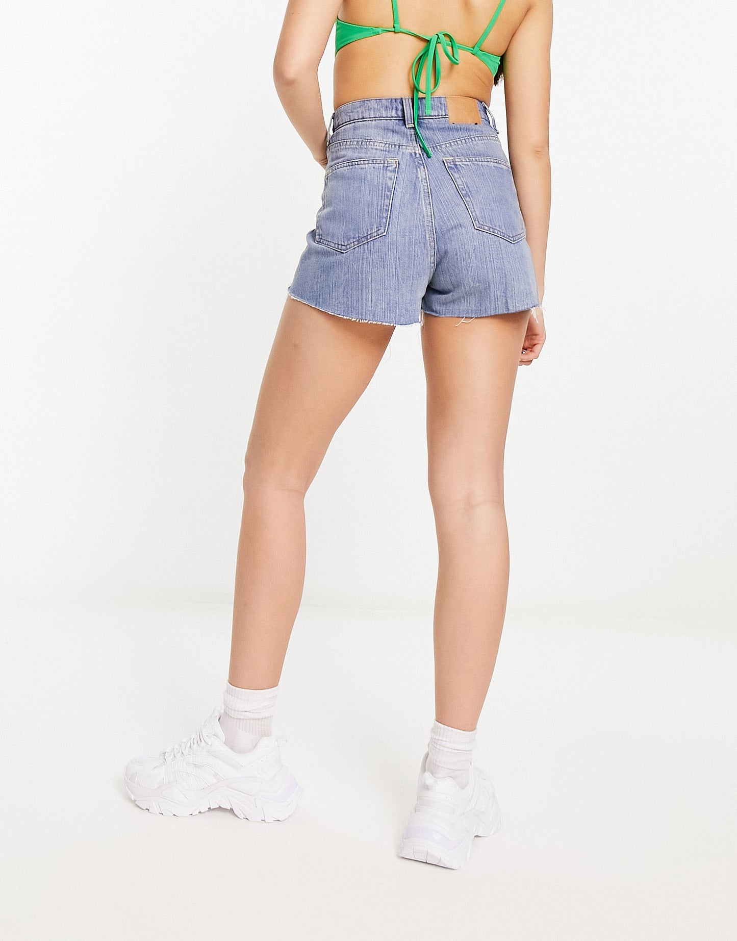 Weekday Rowe high waisted denim mom short in novel blue