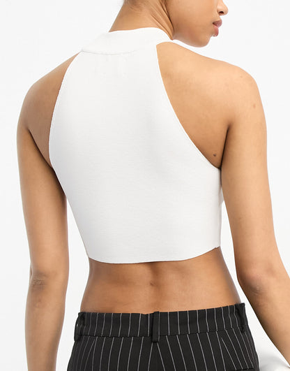 ASOS DESIGN knitted structured halter crop cami in white