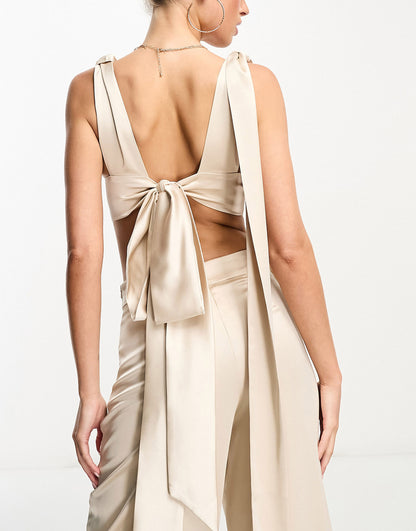 ASYOU plunge knot detail micro top in champagne