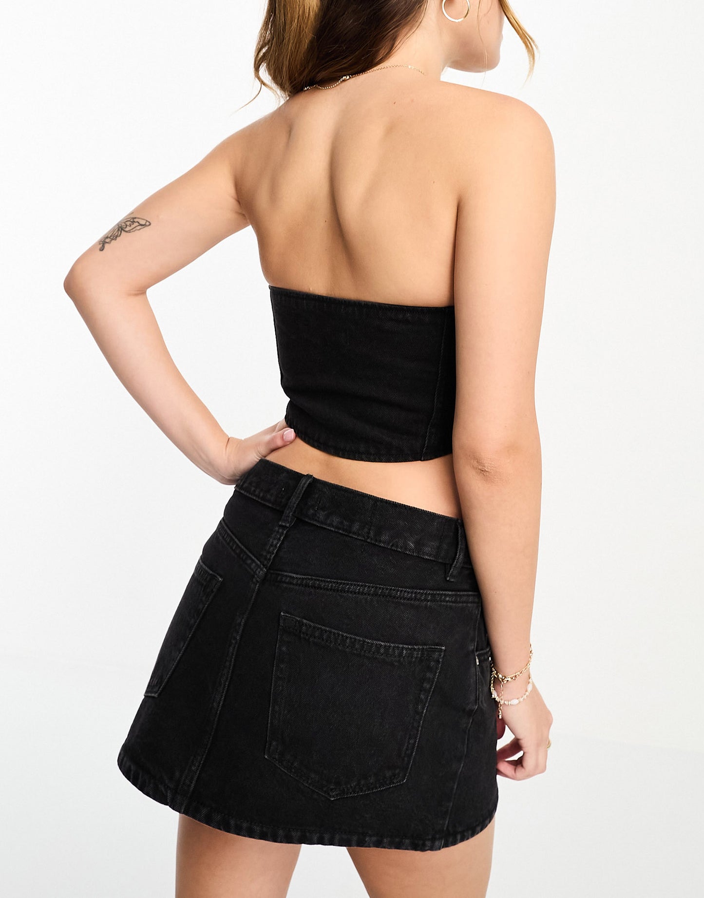 Pull&Bear denim corset top co-ord in black