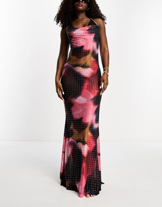 Miss Selfridge beach blurred tie dye mesh embellished maxi dress