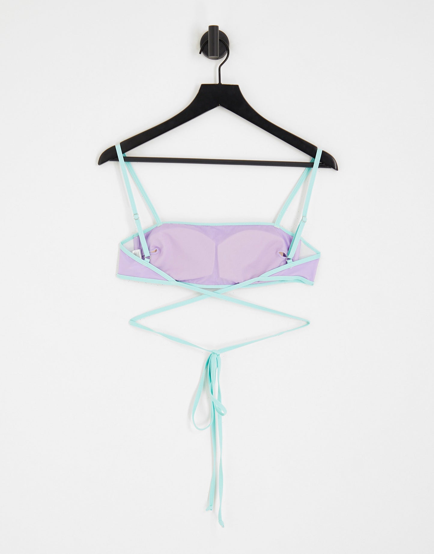 Only tie waist bikini top in lilac and turquoise