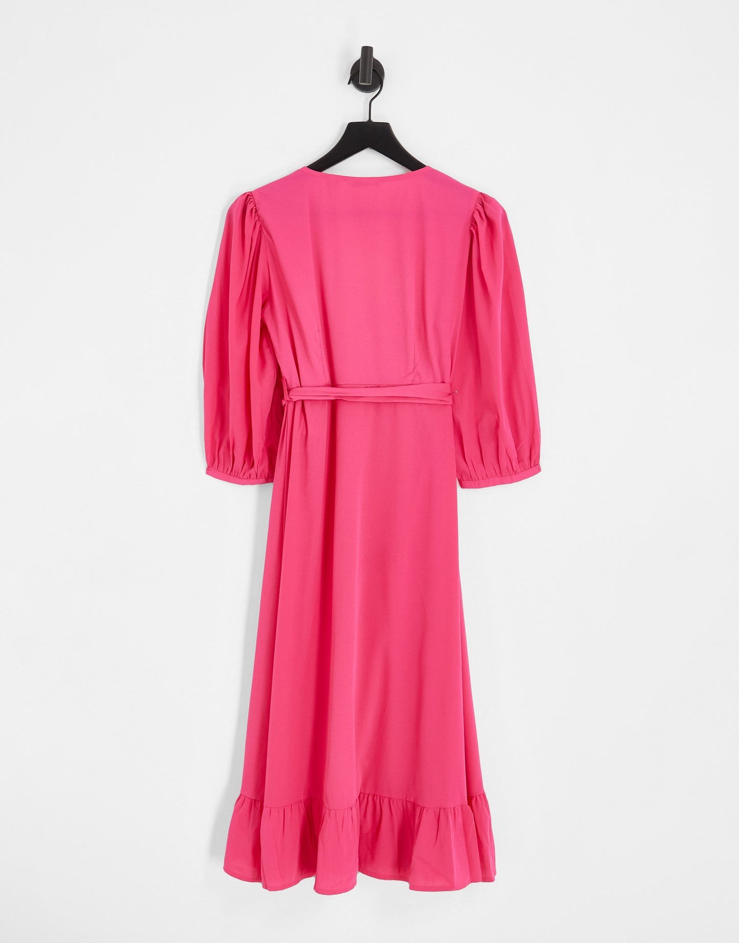 Only puff sleeve wrap midi dress in bright pink