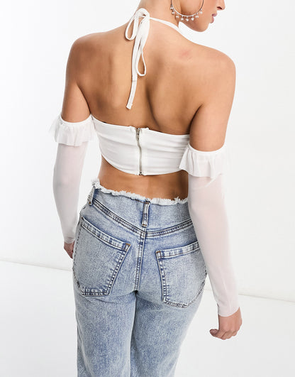 ASYOU cowl mesh bardot corset in off white