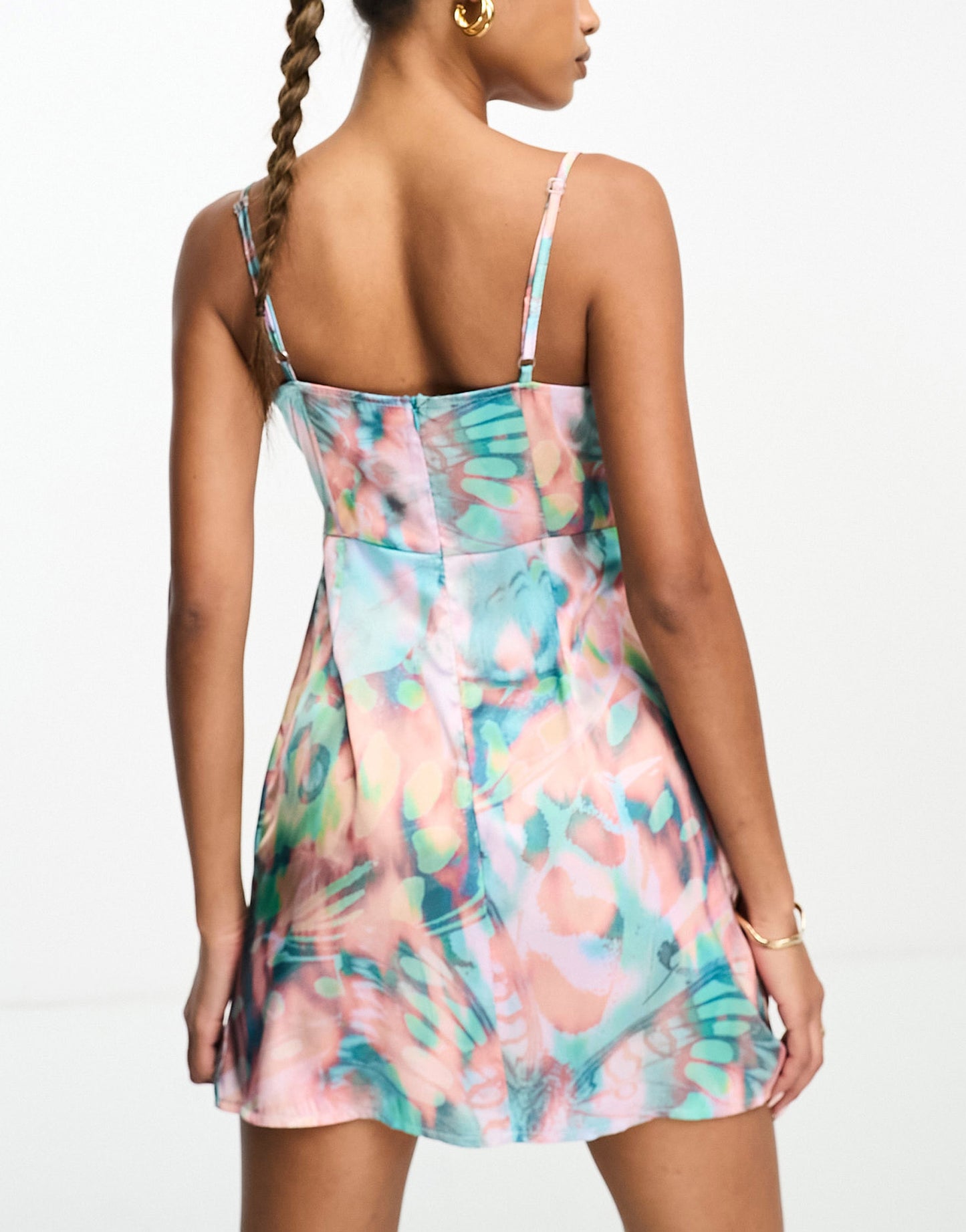 ASYOU satin cowl mini dress in butterfly print