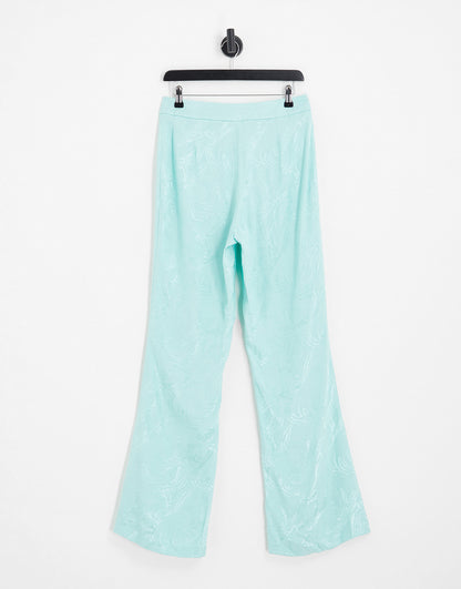 River Island co-ord soft jacquard flare trouser in turquoise