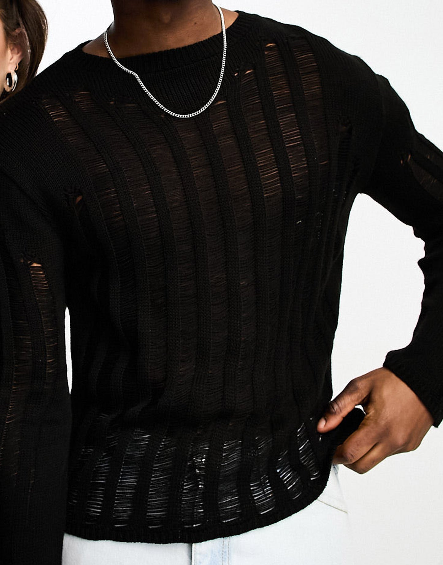 Reclaimed Vintage inspired unisex shruken laddered jumper in black