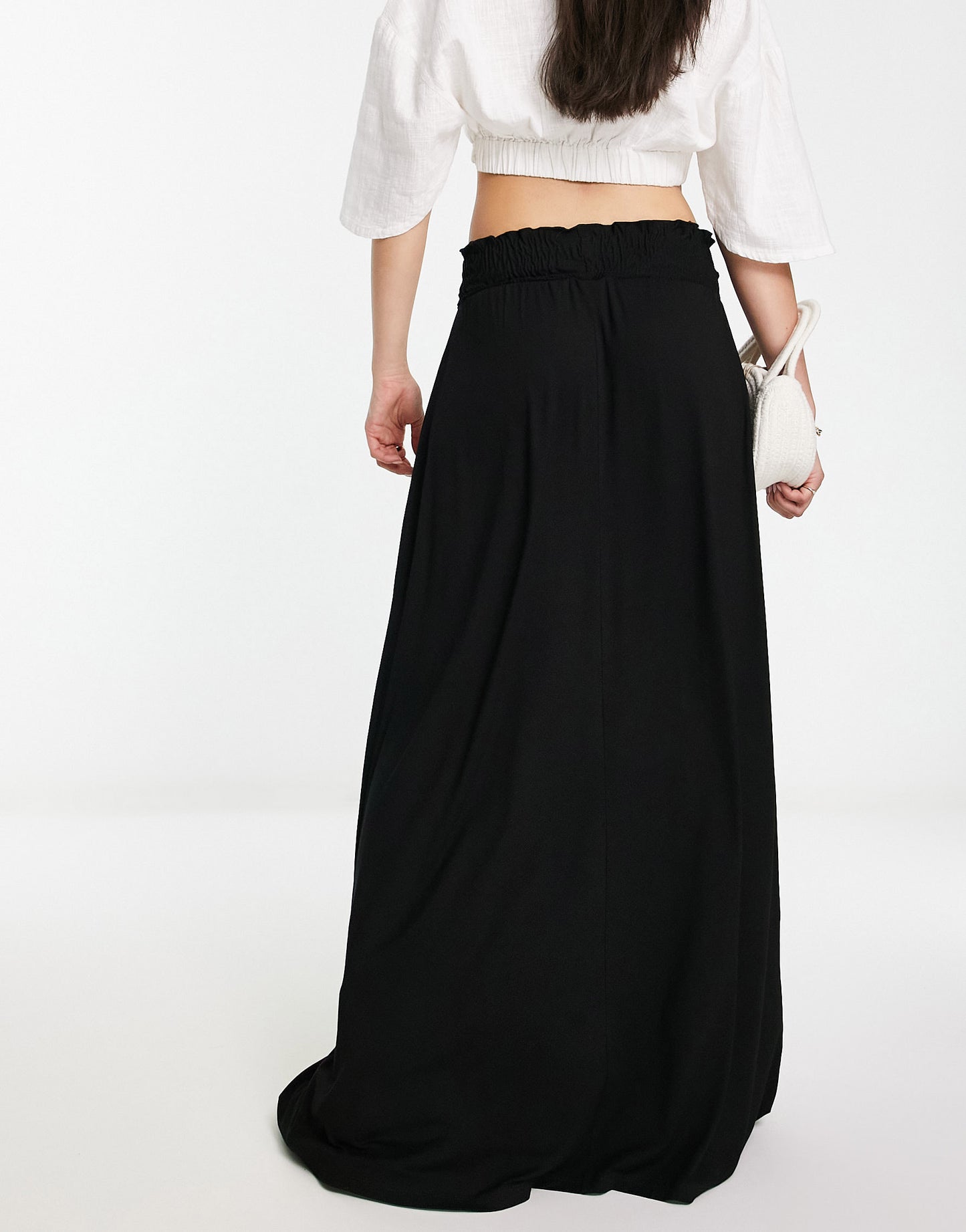 ASOS DESIGN shirred waist split maxi skirt in black