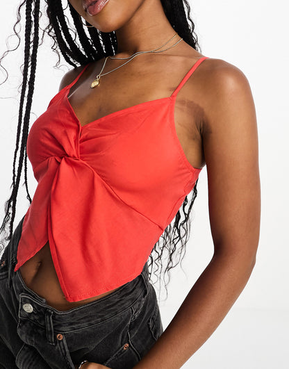 Urban Revivo twist front crop cami in red