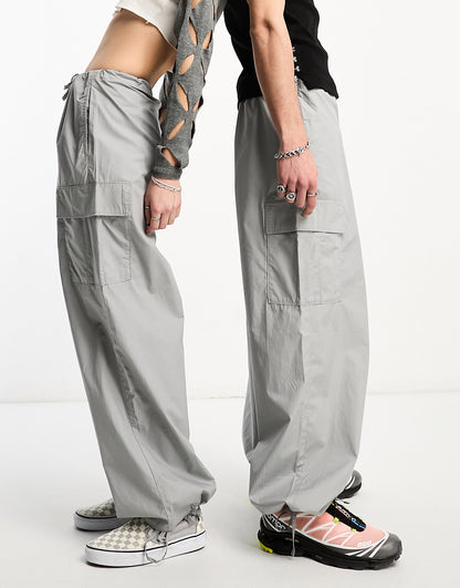 Weekday Unisex parachute baggy trousers in grey exclusive to ASOS