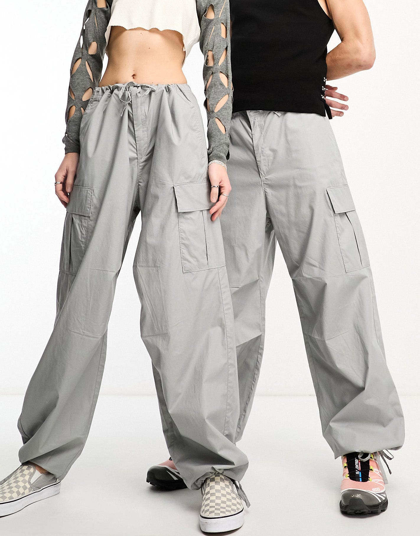 Weekday Unisex parachute baggy trousers in grey exclusive to ASOS