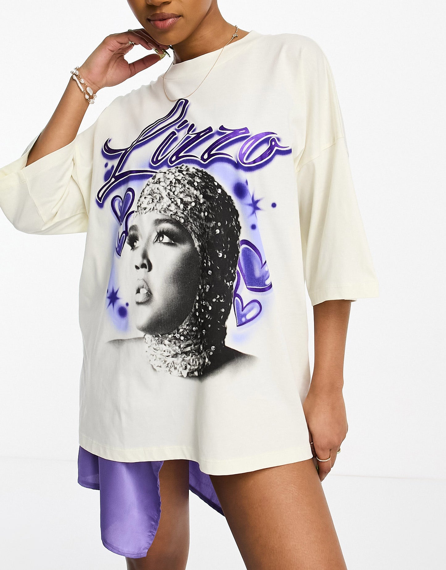 ASOS DESIGN oversized t-shirt with lizzo license graphic in cream