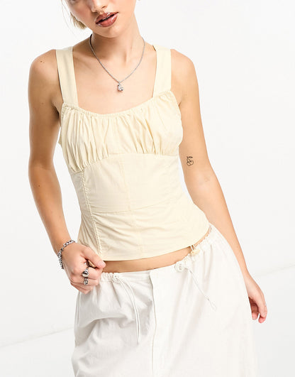 COLLUSION ruched bust summer top in light yellow