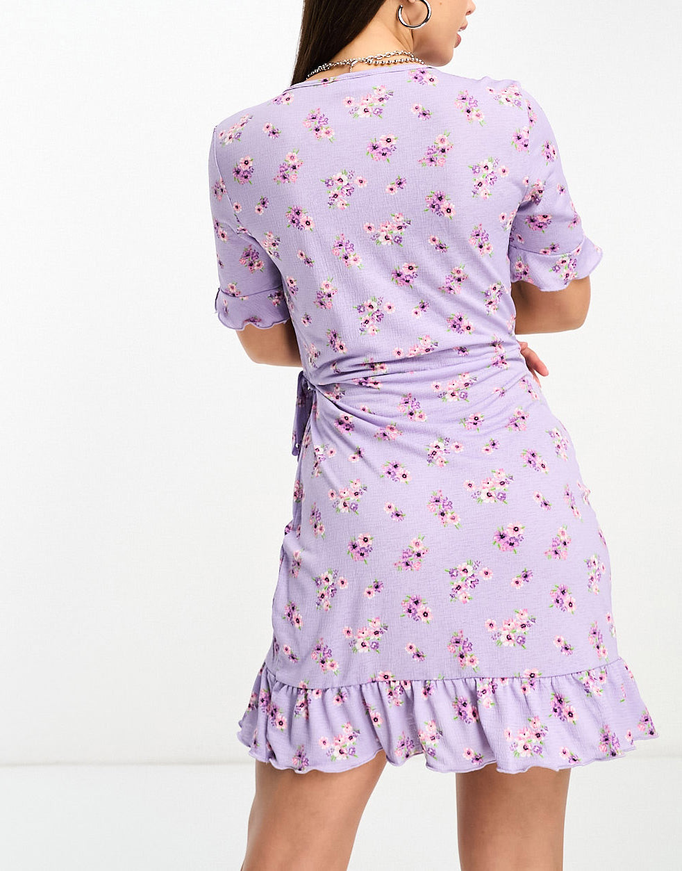 JDY Tall exclusive wrap mini tea dress in lilac vintage floral