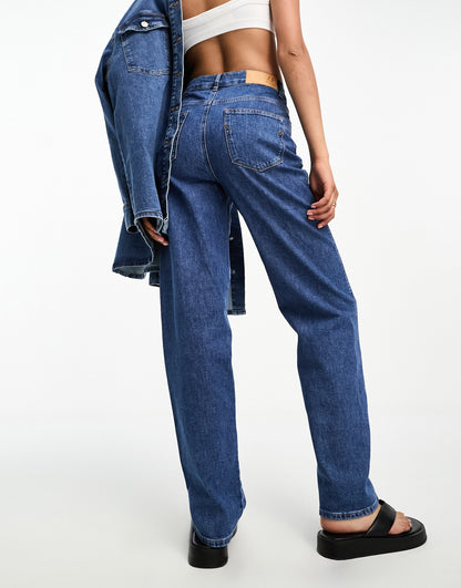 Selected Femme seam detail straight leg denim jeans co-ord in blue