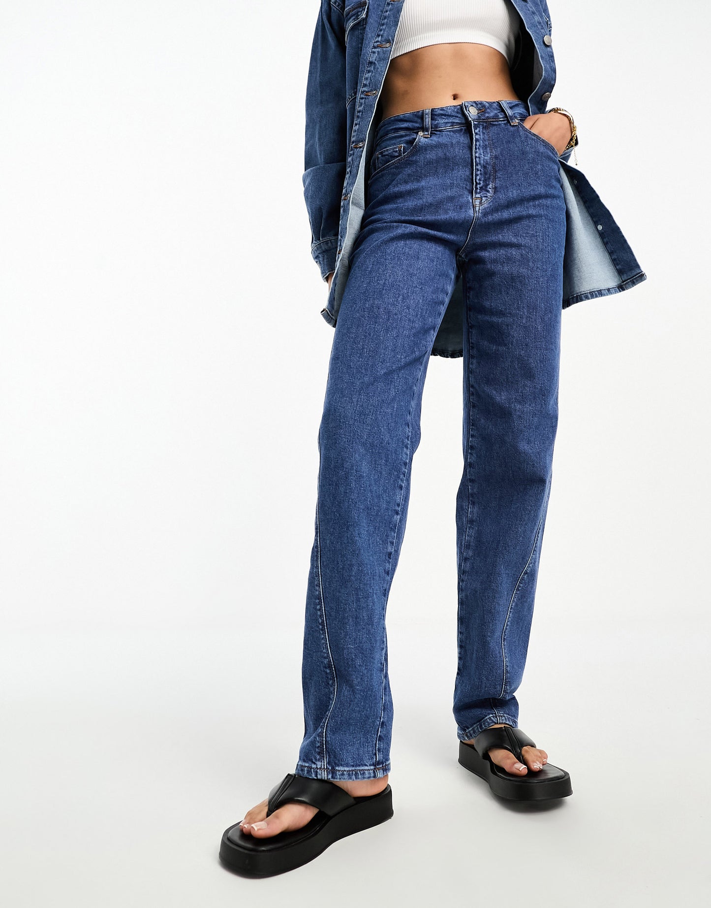 Selected Femme seam detail straight leg denim jeans co-ord in blue