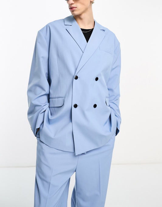 Weekday Klas co-ord loose fit blazer in powder blue exclusive to ASOS