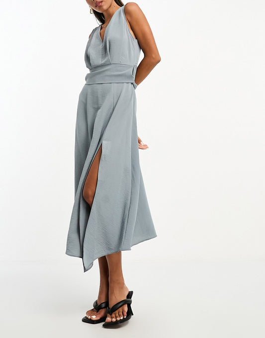 ASOS DESIGN sleeveless v-neck dress with d-ring back detail in grey