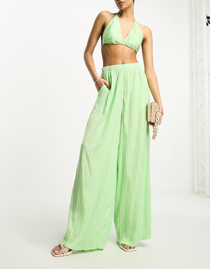 NA-KD x Phiaka co-ord wide leg flowy trousers in green