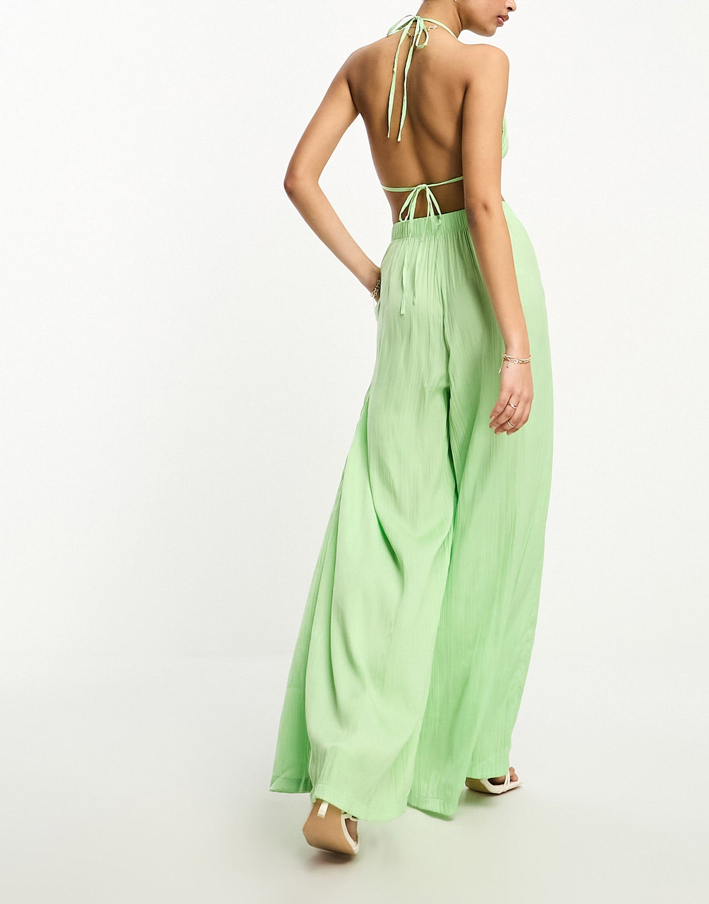 NA-KD x Phiaka co-ord wide leg flowy trousers in green