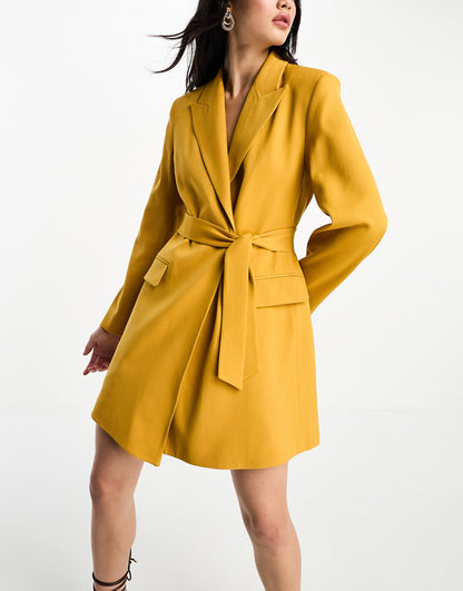 & Other Stories wool blend tie waist blazer mini dress in mustard