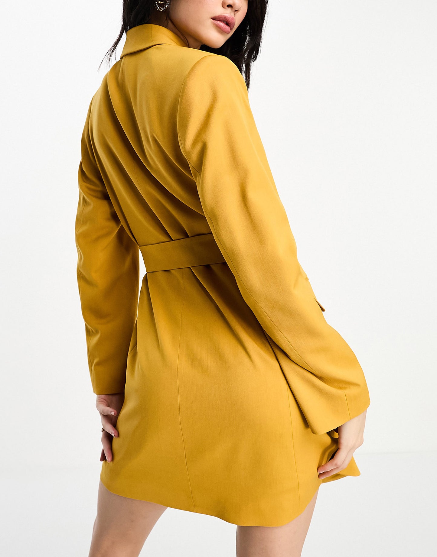 & Other Stories wool blend tie waist blazer mini dress in mustard