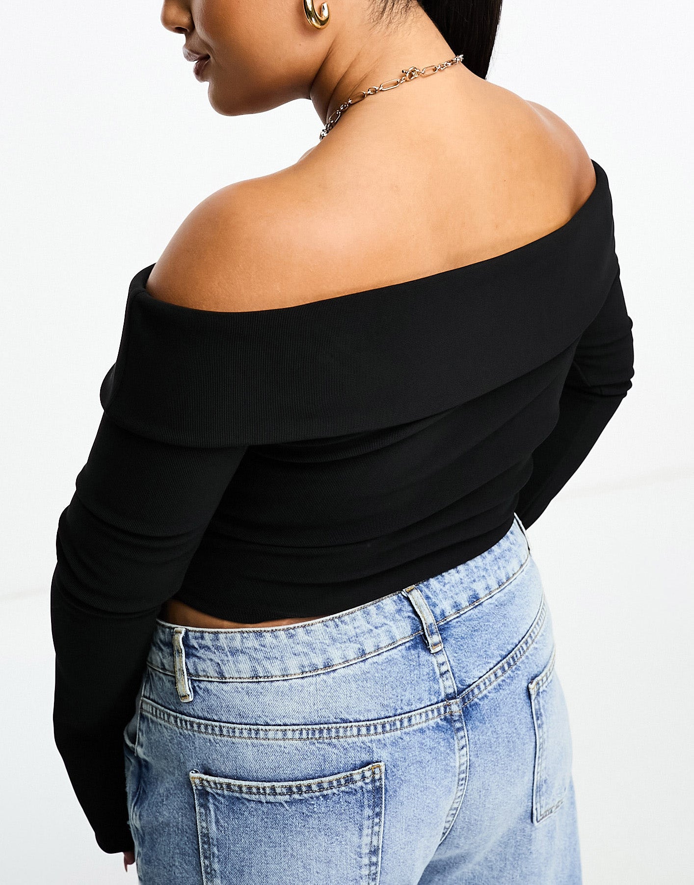 ASOS DESIGN Curve off shoulder top with double ended zip in black