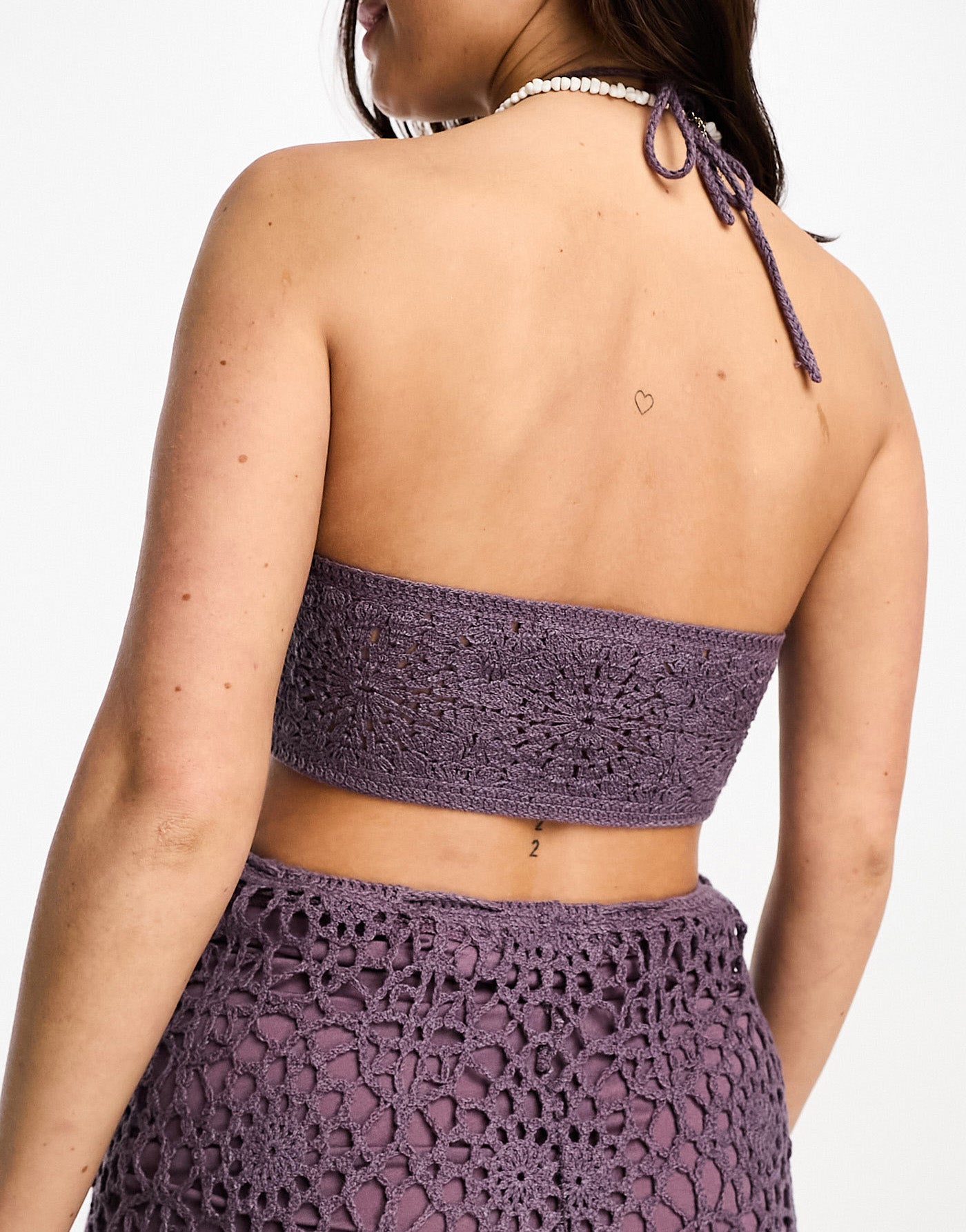 Pull&Bear halterneck crochet top co-ord in purple