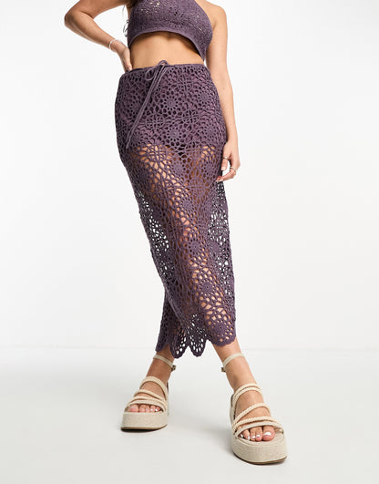 Pull&Bear crochet maxi skirt co-ord in purple