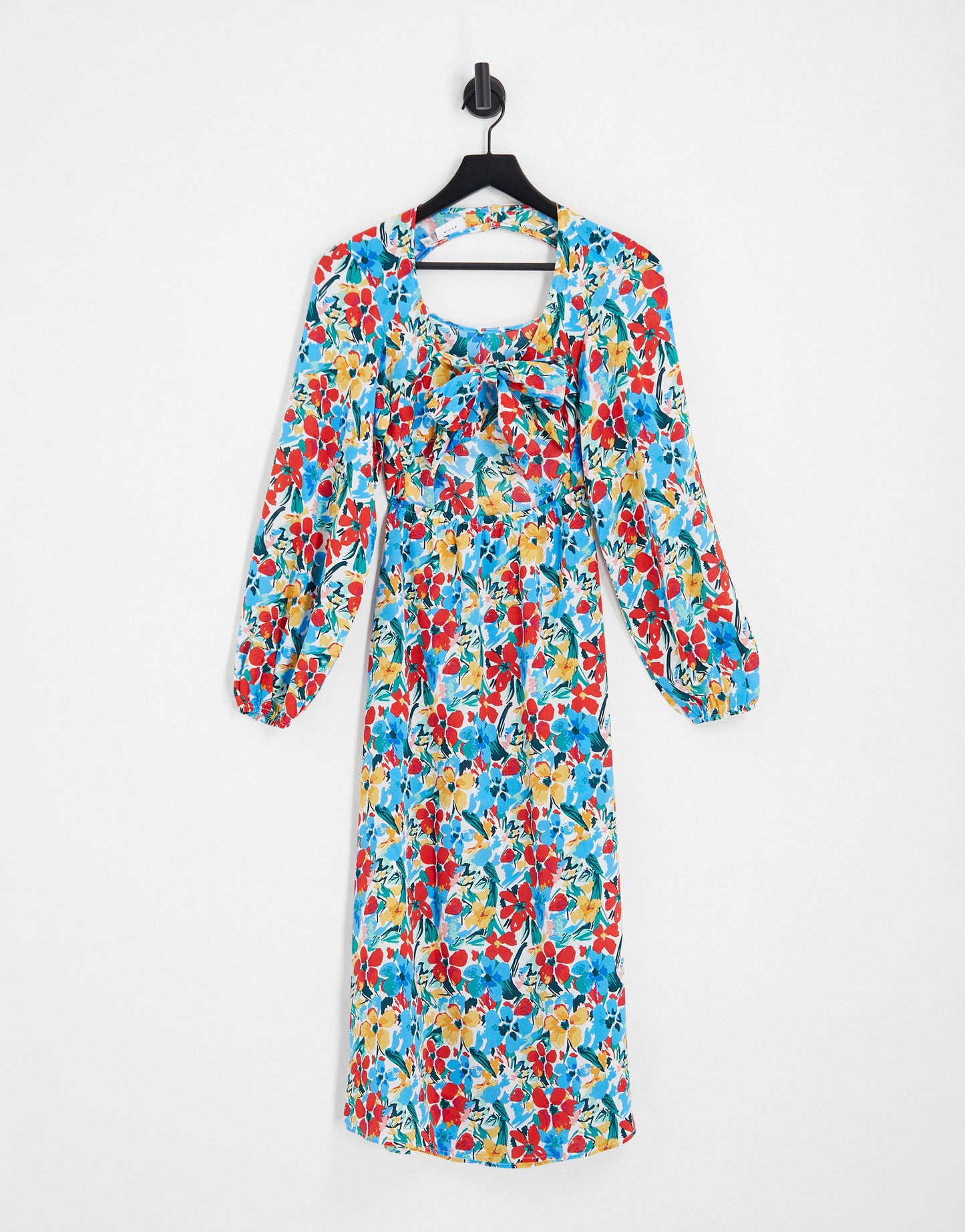 Vila cut out back midi dress with split front in floral print