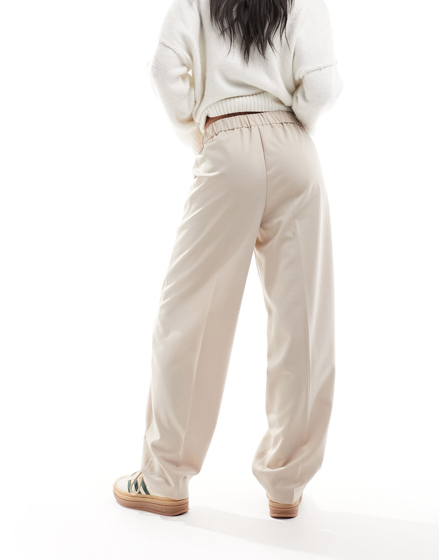 Vila wide tapered leg tailored trousers in stone