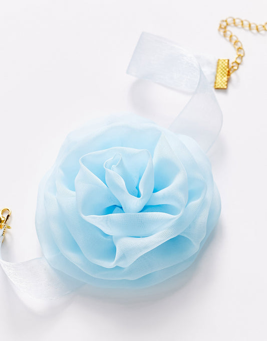 ASOS DESIGN choker necklace with corsage organza ribbon detail in blue