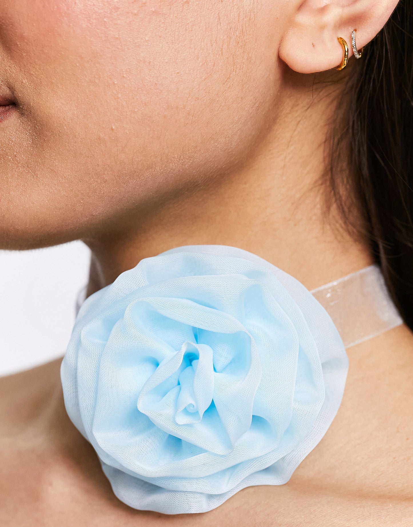 ASOS DESIGN choker necklace with corsage organza ribbon detail in blue