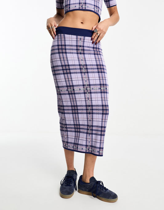 HUGO Sloquite tartan maxi skirt in purple