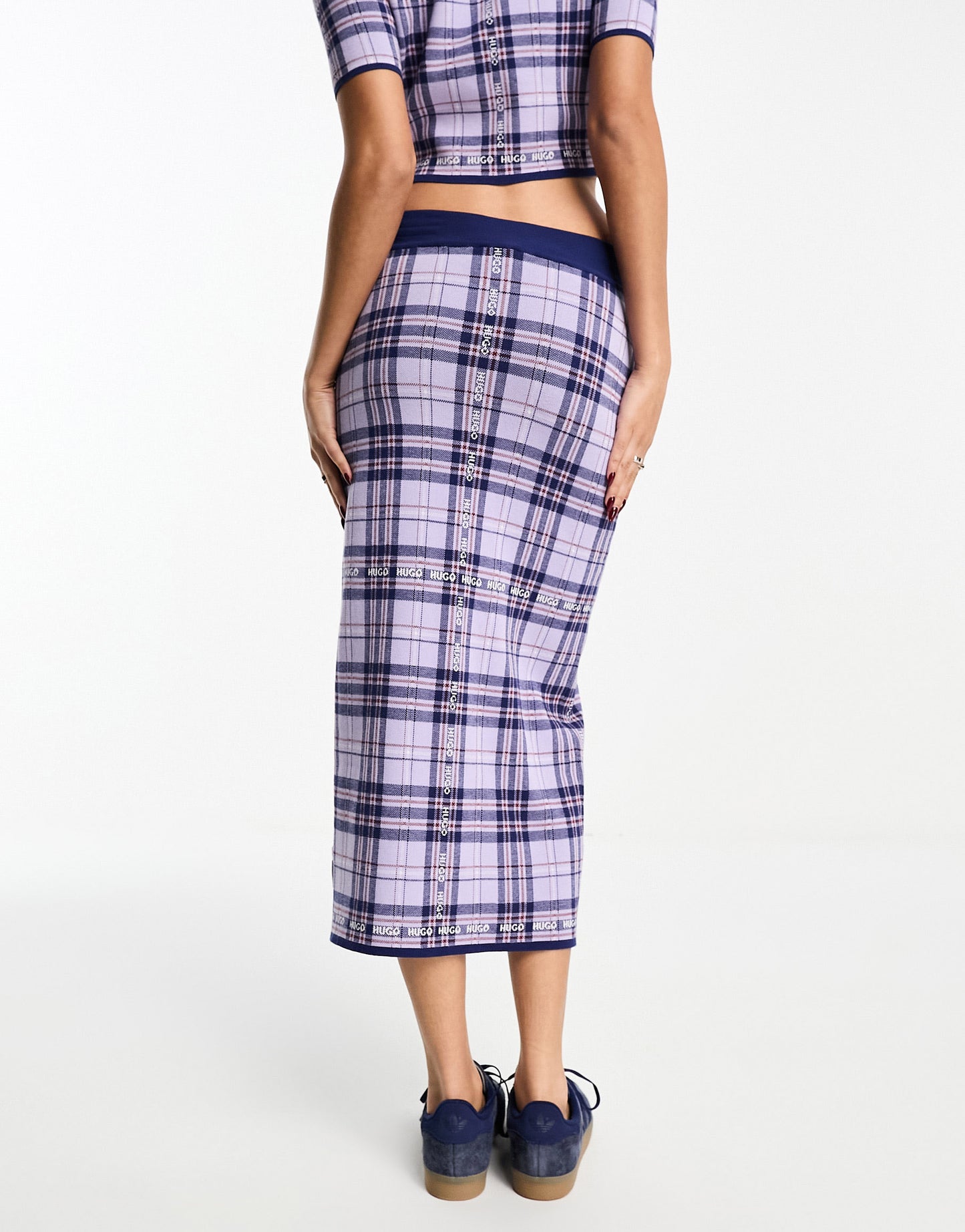 HUGO Sloquite tartan maxi skirt in purple