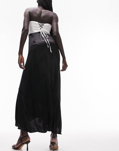 Topshop colour block sarong bandeau maxi dress in ivory and black