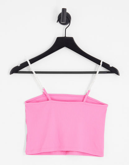 Only crop top with pearl straps in bright pink