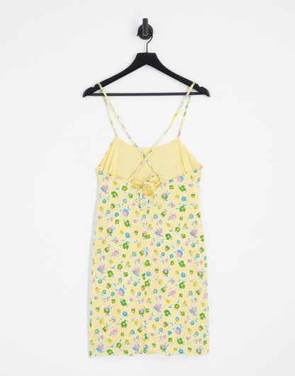 Only exclusive ruched detail mini dress in yellow floral