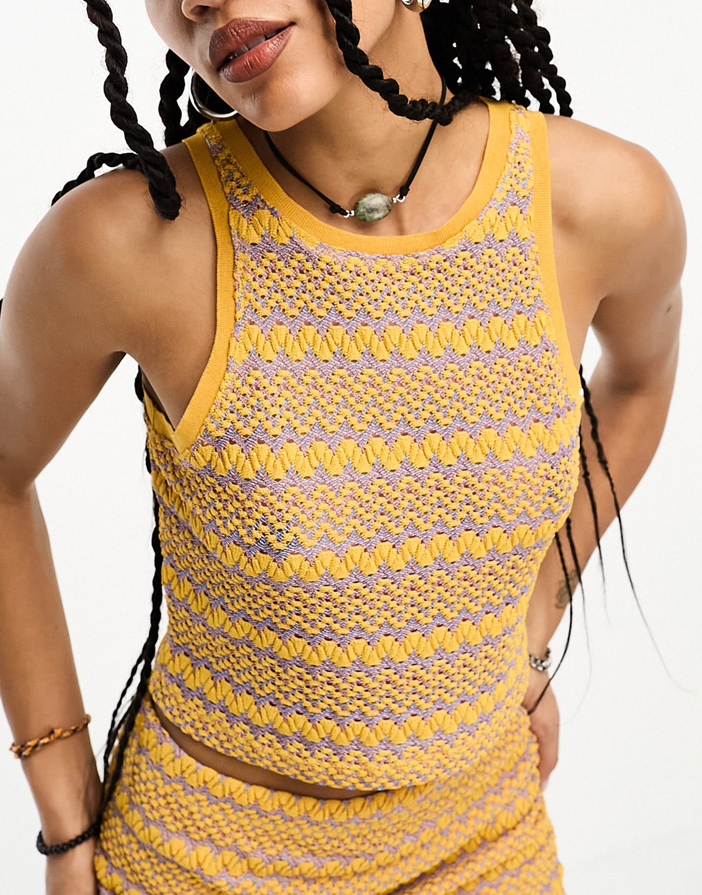 ONLY cropped racer neck co-ord in yellow zig zag