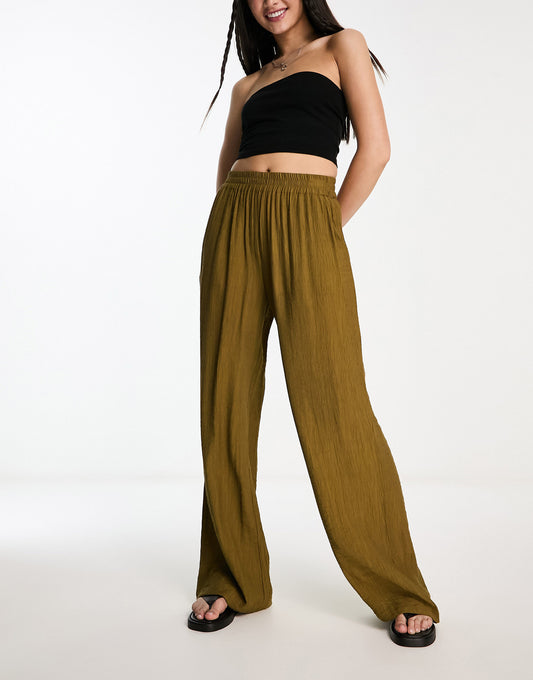 Only high waisted textured trousers in olive