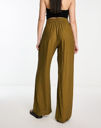 Only high waisted textured trousers in olive