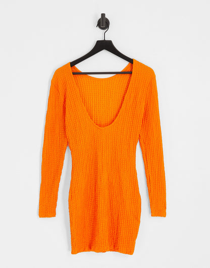 Only textured open back mini dress in orange