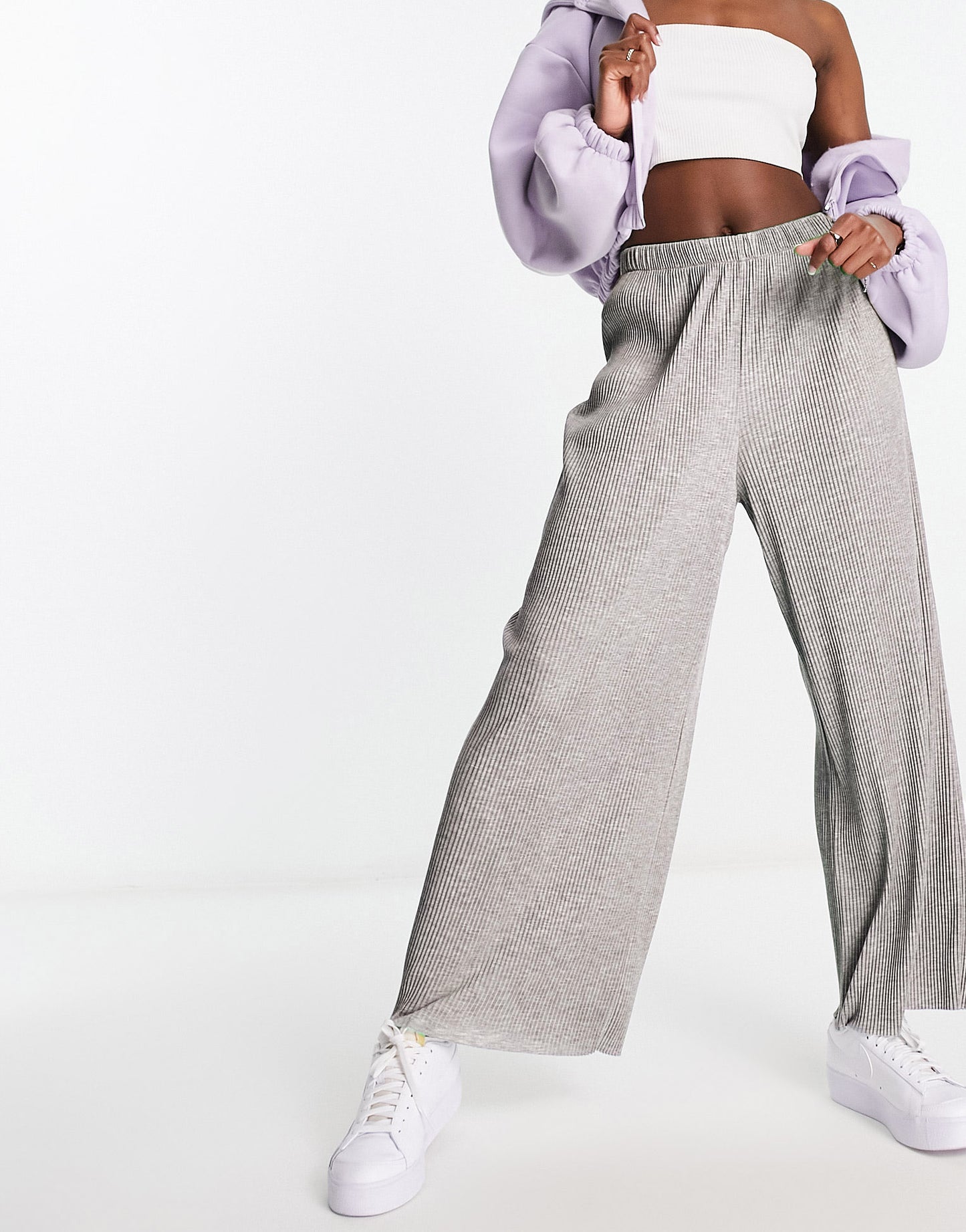 ASOS DESIGN plisse wide leg trouser culottes in grey